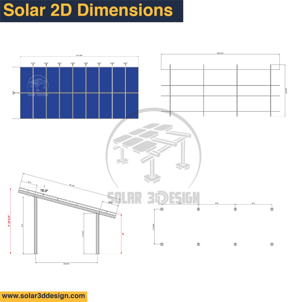 These are solar mounting structure 2d dimensions and measurement