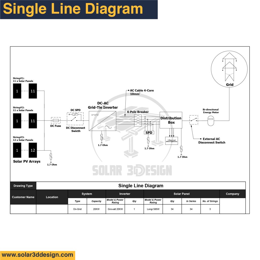 Single line diagram of solar power system