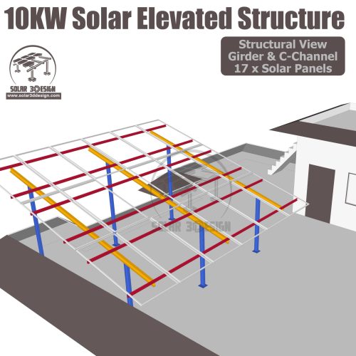 This is solar 10KW elevated structure structural view with 17 x 585W solar panels